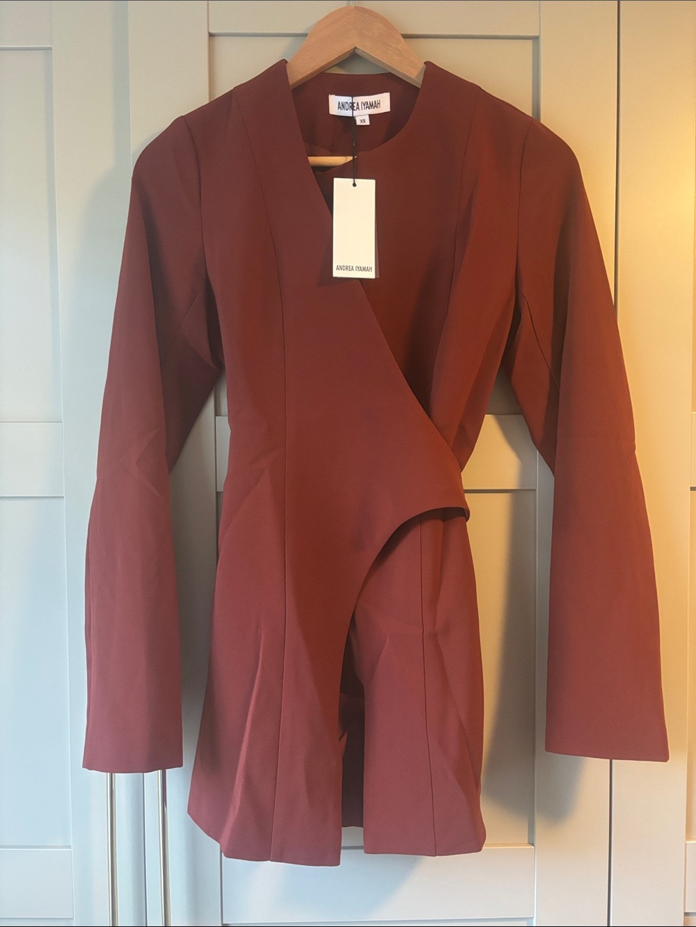 Andrea Iyamah Maroon Long Sleeve Wrap Top